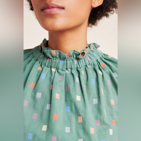 Ro & De Isabetta High Neck Long Sleeve Blouse Green - Picture 3 of 9